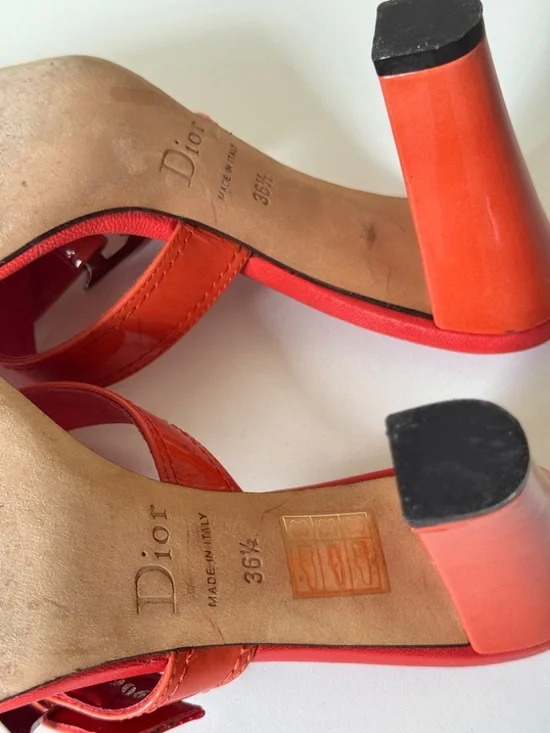Christian Dior Orange Patent Leather Sandals Mules Sandals Size 36.5 Made Italy - Picture 10 of 16